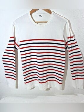 Uniqlo Women's Medium Sweater Red White Blue Striped Lng Sleeve Light Sweatshirt